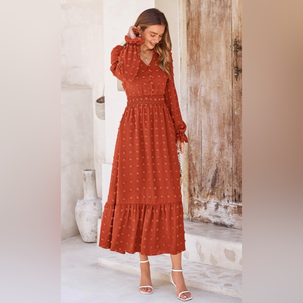 Chic Autumn Floral Long Sleeve Dress - Picture 2 of 5